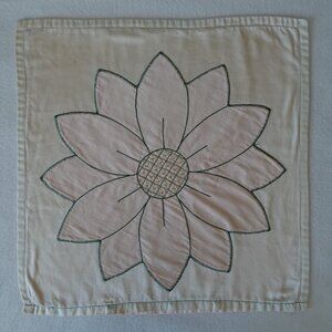 Vintage Floral Throw Pillow Cover Handstitched Pink Beige Flowers Boho